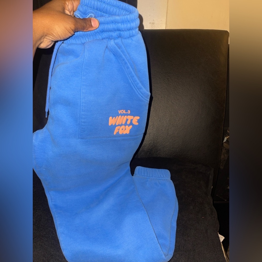 White Fox Boutique Sweatpants blue with Pink Lettering Women Size XS